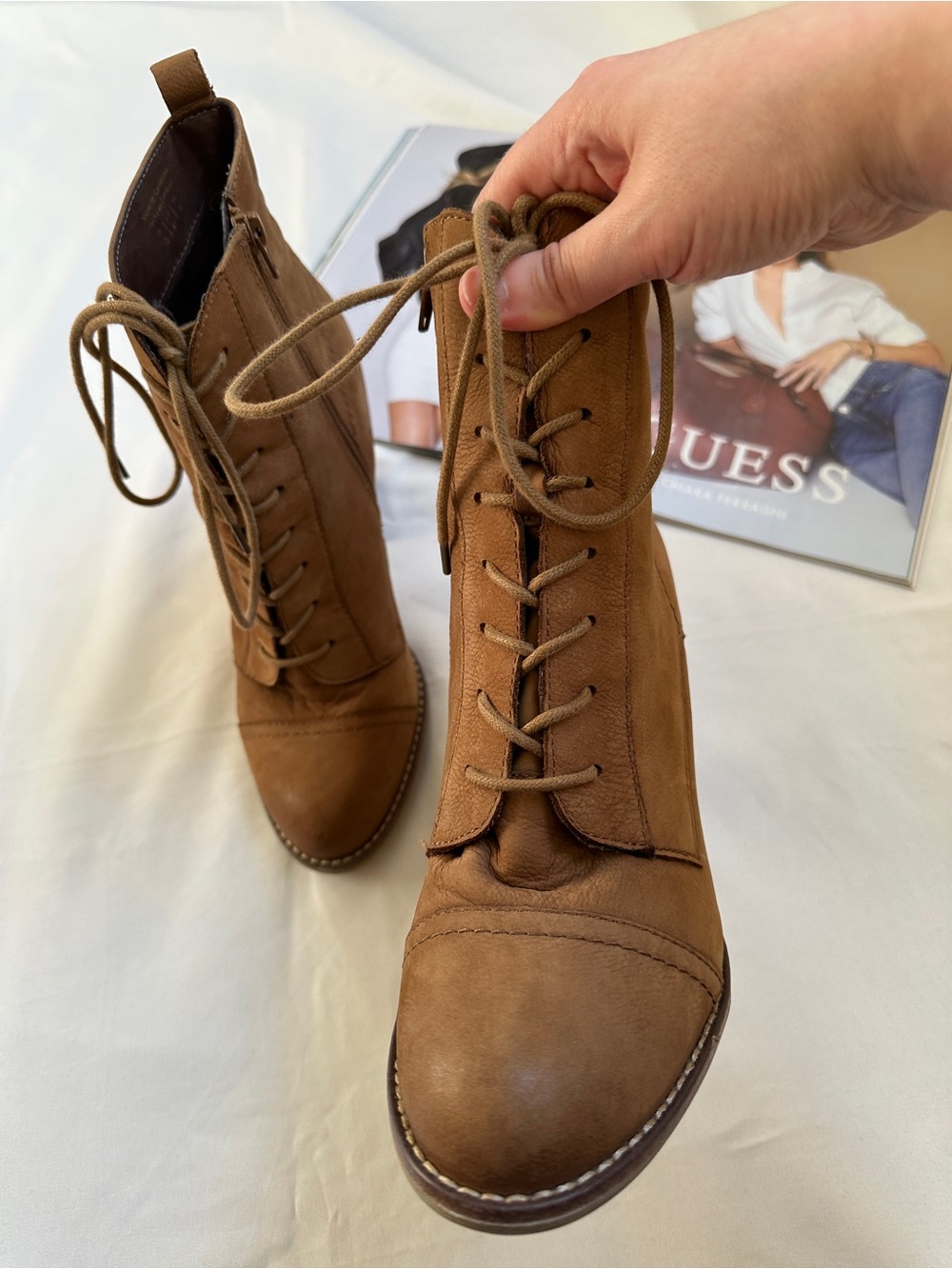 Aldo Brown Lace-Up Stacked Heel Ankle Boots - Picture 2 of 16